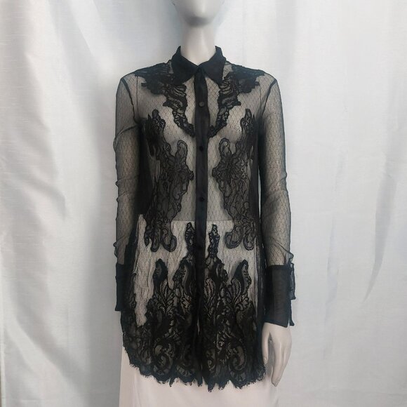 VTG Victorias Secret Sheer Black Lace Mesh Top S Y2K Goth Romantic HAS FLAW Sexy - Picture 13 of 13